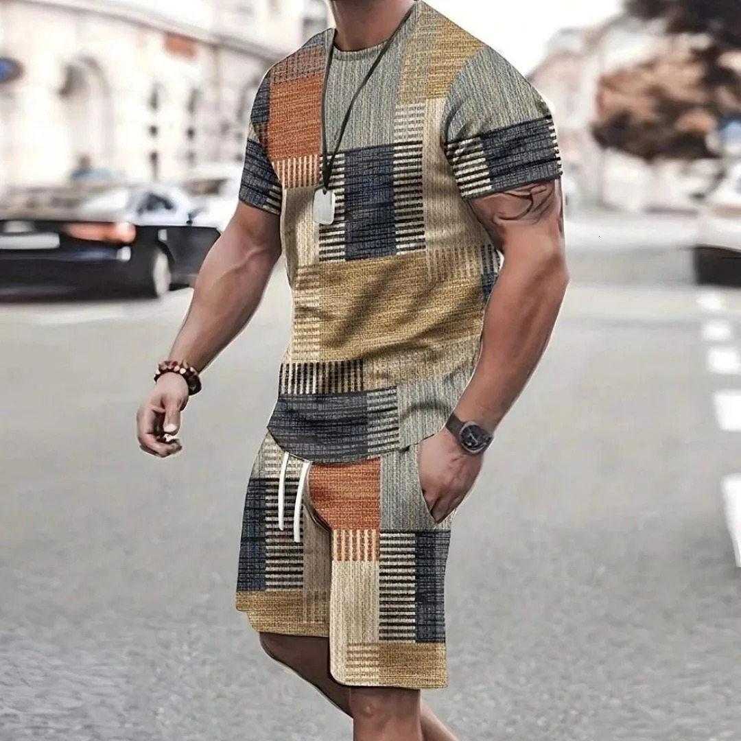2025 Fashion Mens sports shorts Short sleeve Tshirt style casual set Retro cool breathable and two piece 250529Z