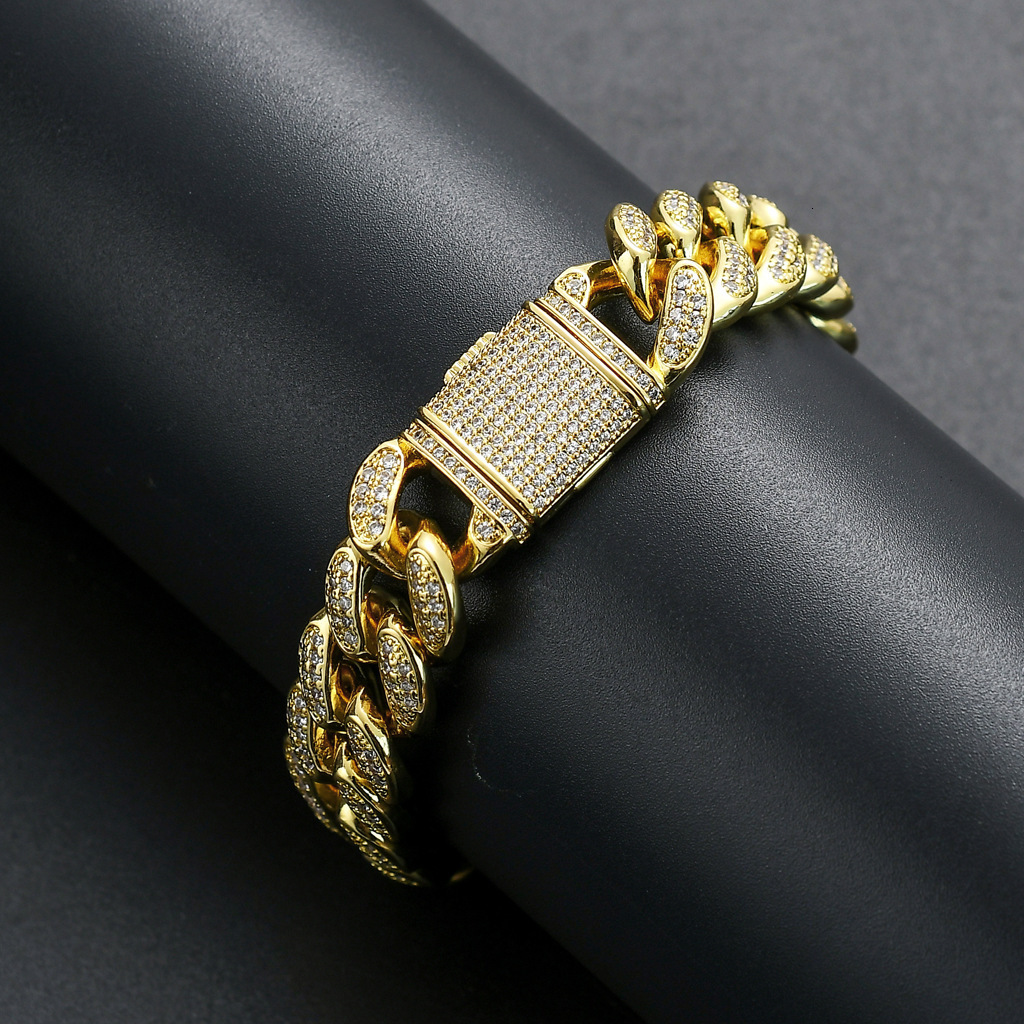 Bracelet 15mm Cuban Bracelet mens exaggerated Bracelet flip buckle hiphop Bracelet moissanite