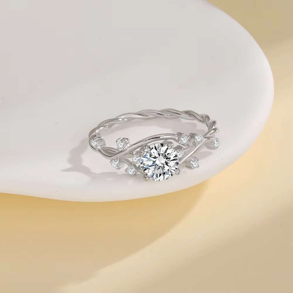 Luxury Brilliant Cut 1CT Round VVS Moissanite Rose Gold Plate Sterling Silver Dainty Engagement Rings for Women Wedding Jewelry