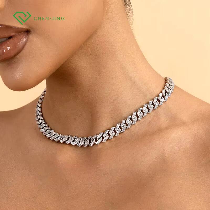 Fine Jewelry 10K 14K Platinum Laboratory Chain 6mm 8mm 10mm 12mm Round Cut HPHT Cuban Necklace