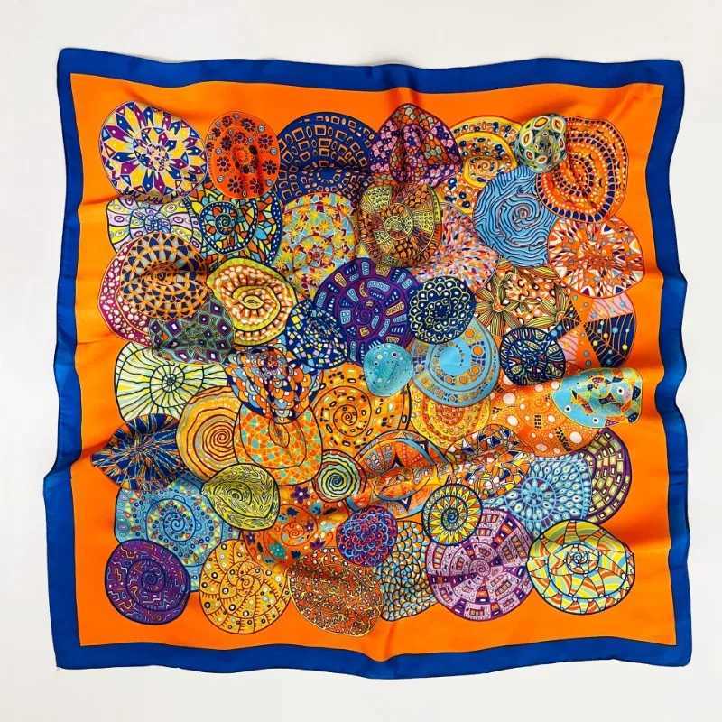 68cm Good Luck Printed Scarf Womens Spring and Summer Thin Imitation Silk Square Scarf Fashion Versatile Headscarf Shawl W250602