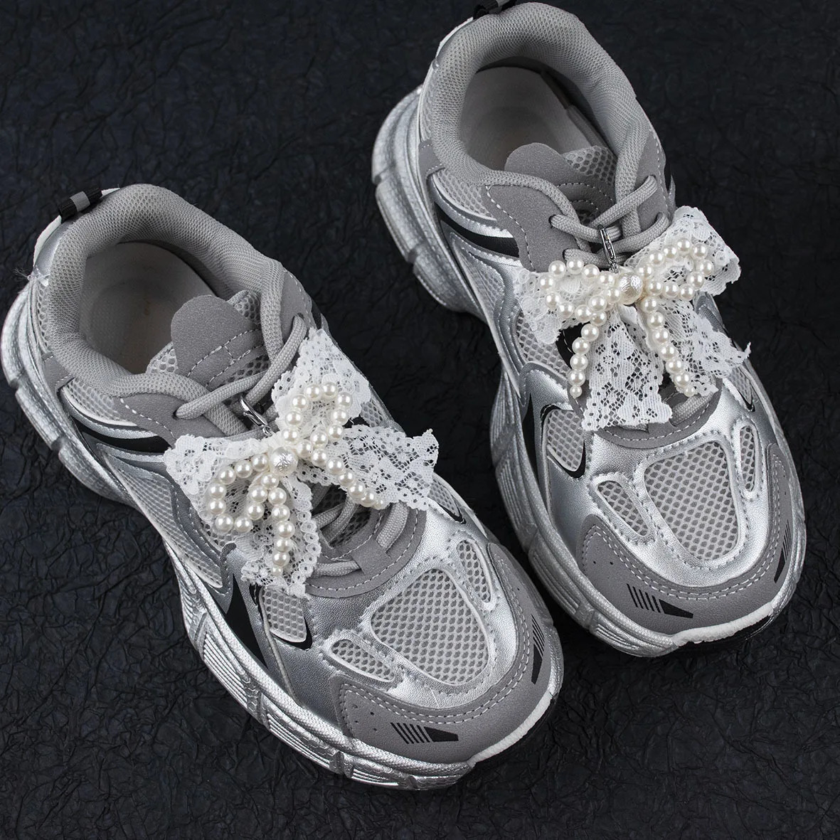 Lace pearl bow Shoe Shoelaces Charms for Sneakers Decorative Flower Buckle Fashion Charm Accessories 250528