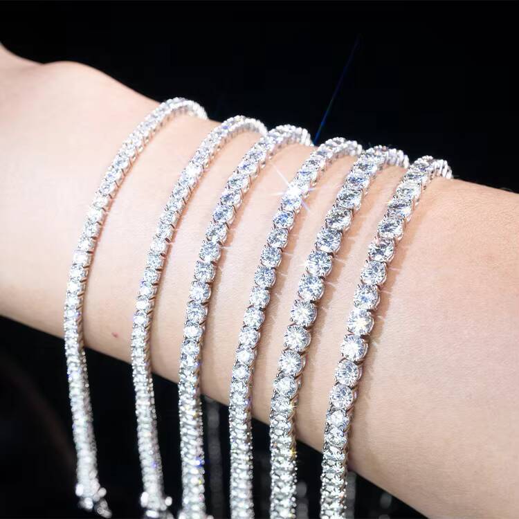 Gold Leaf Jewelry Charm Bracelet 3-5mm D Color VVS Tennis Sier Men's Silicon Stone Chain