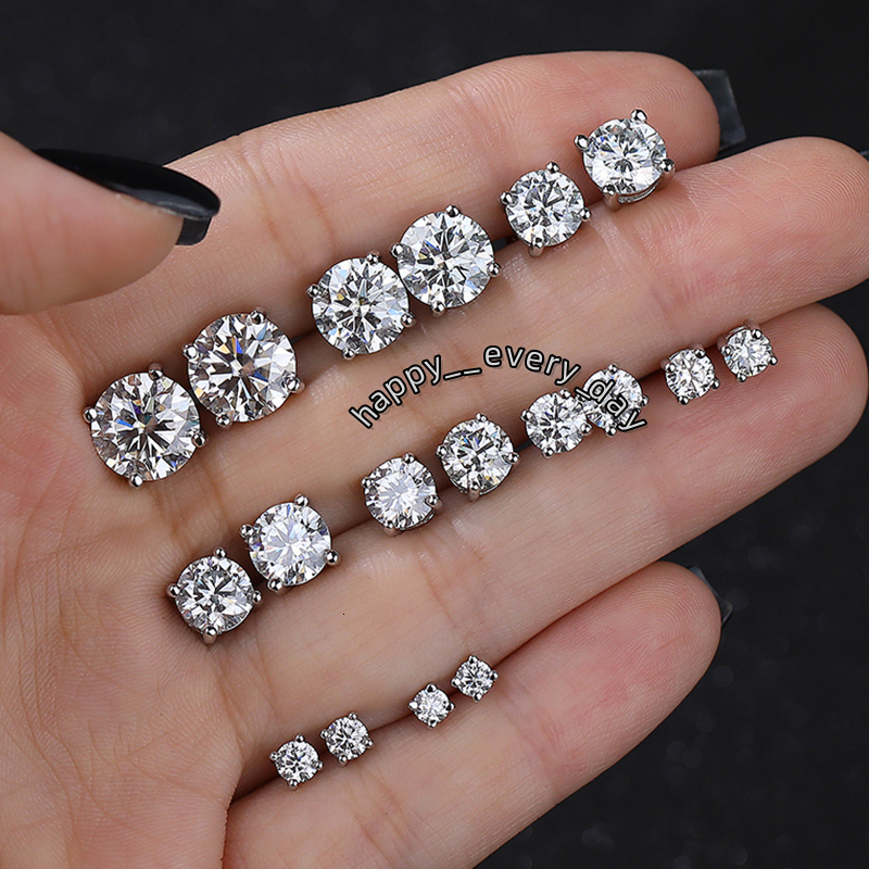 Classic 925 Sterling Silver Four Claw 0.2-3 Carat Black White Zircon Moissanite Stud Earrings for Women Fine Jewelry