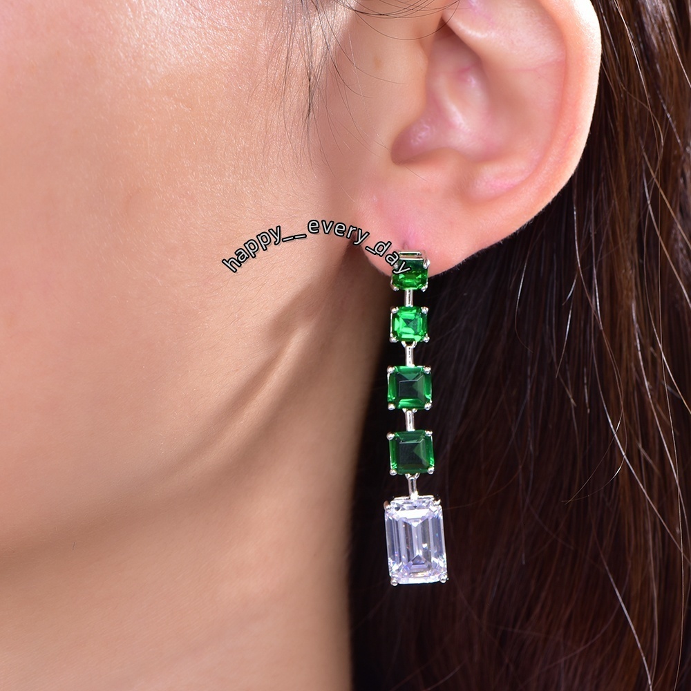 Woman Earrings Dangle Moissanite Earrings AAA CZ Emerald Tassel Natural Stone Sterling Silver Earrings