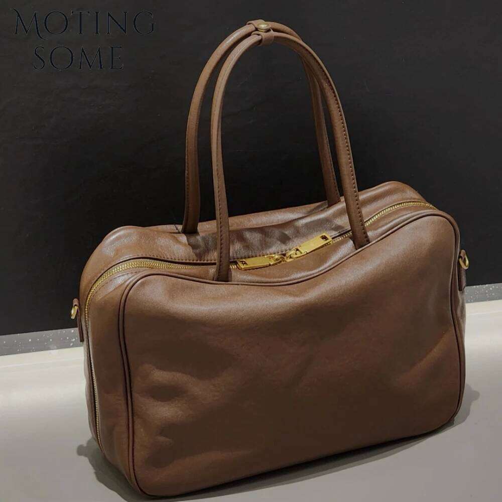 Motingsome Niche Design Briefcase For Women Vegetable Tanned Cowhide Retro Handbag Messenger Shoulder Bag Underarm Tote
