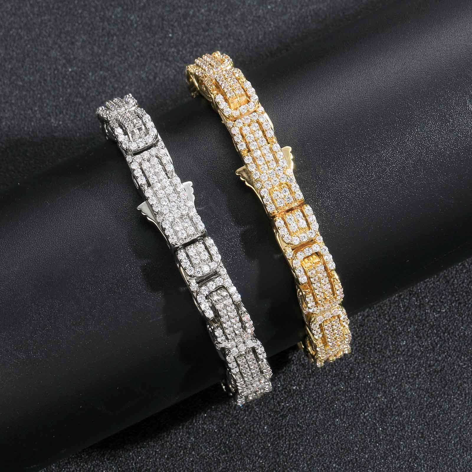 Hip Hop Byzantine Bracelet Micro Paved Moissanite Chain 3D Mens Personality Trendy Niche Bracelet moissanite