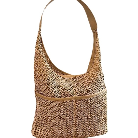 designer Woven Bag Fresh Style Single Shoulder Underarm Tote Bucket Bag Korean Classic Straw Bag Women's Beach Bag Literary Forest Style