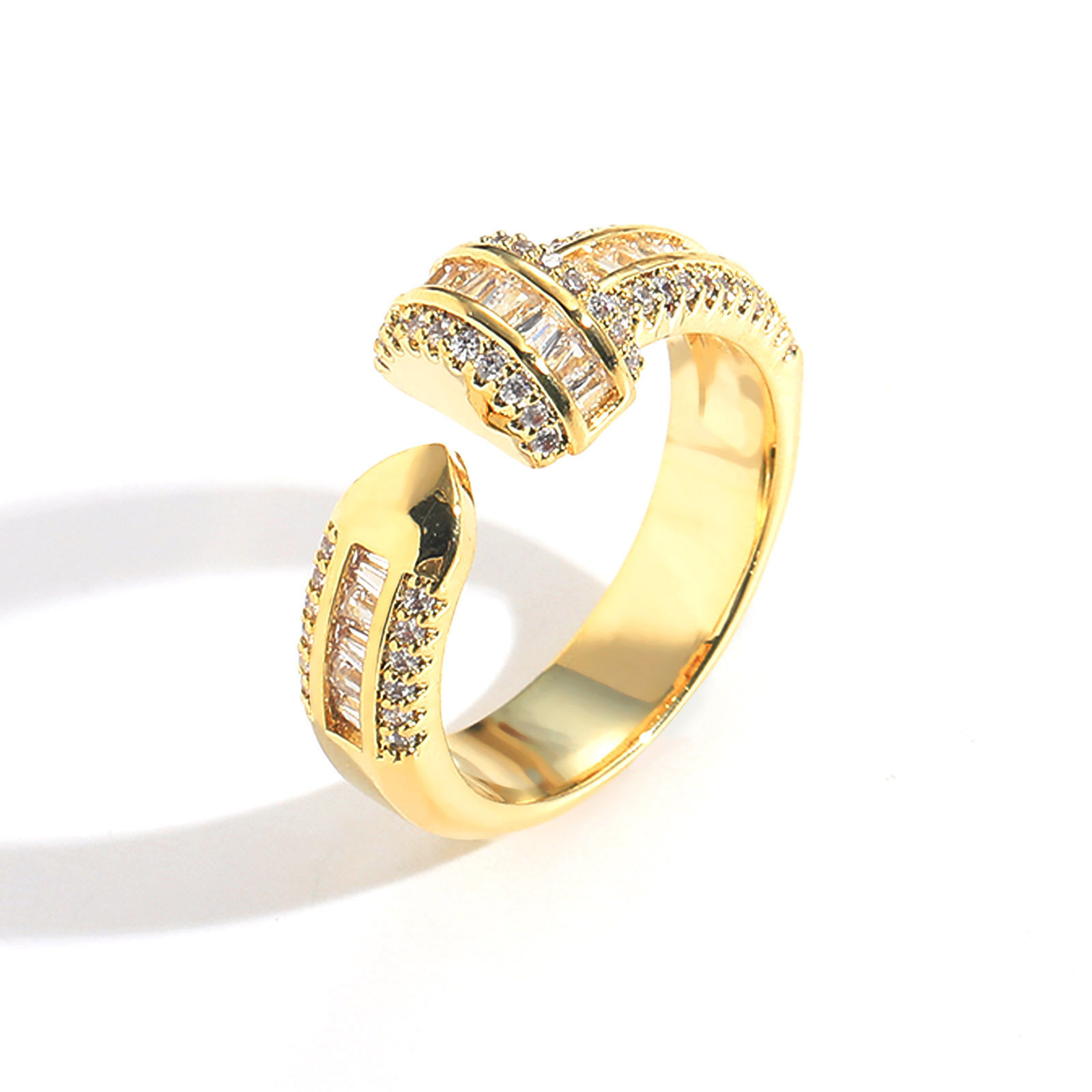 New Hip Hop Open Ring with T-shaped Moissanite Geometric Simplicity Personality and Niche Gold Plated Hip Hop Ring moissanite