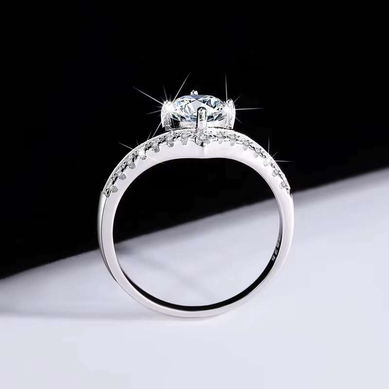 Luxurious 1CT Bright Cut Adjustable Curved Fine Jewelry Wedding Ring S925 Pure Silver Moissanite Diamond Ring for Women