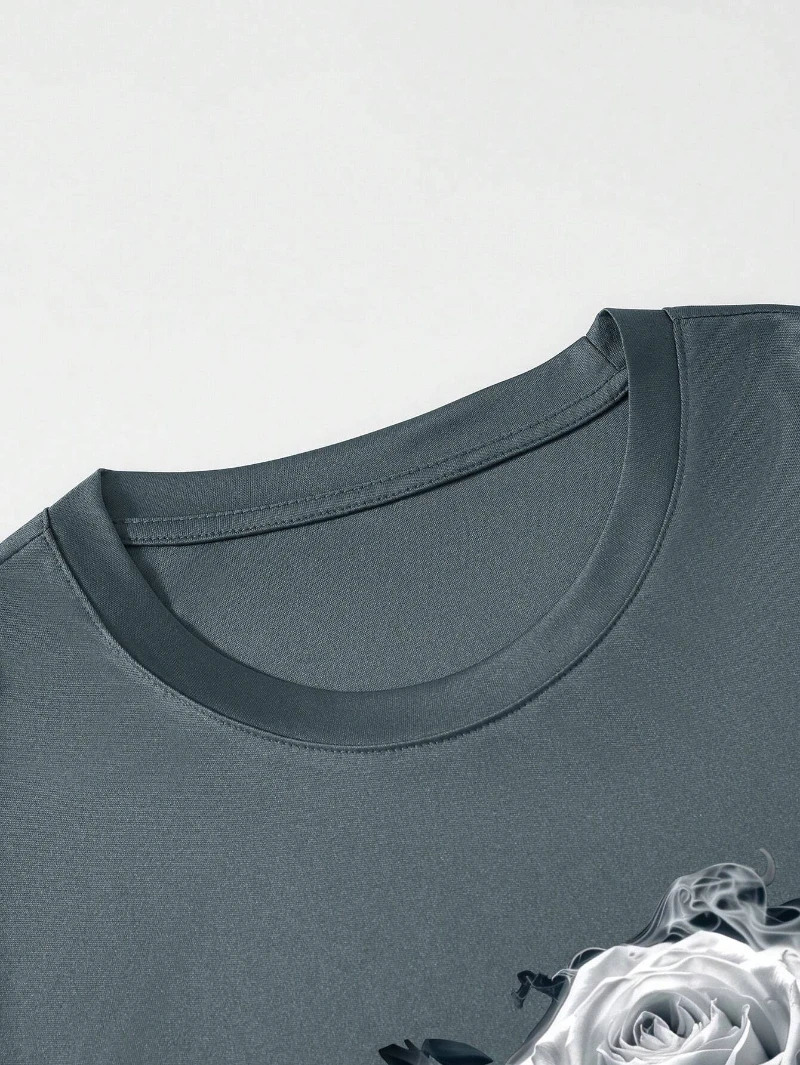 Rose Floral Graphic Cotton T-shirt Men Fashion Big Size Top Casual Short Sleeve Streetwear Classic Print Tee S-4XL 250530