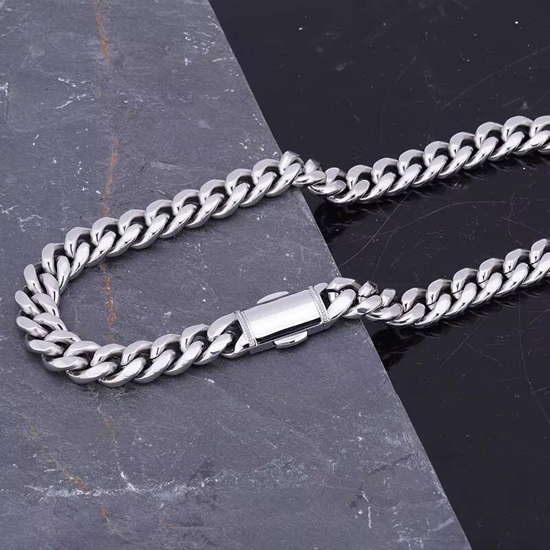 Hip hop gold curb men's necklace stainless steel chilled pearl cz Cuban chain birthday gift