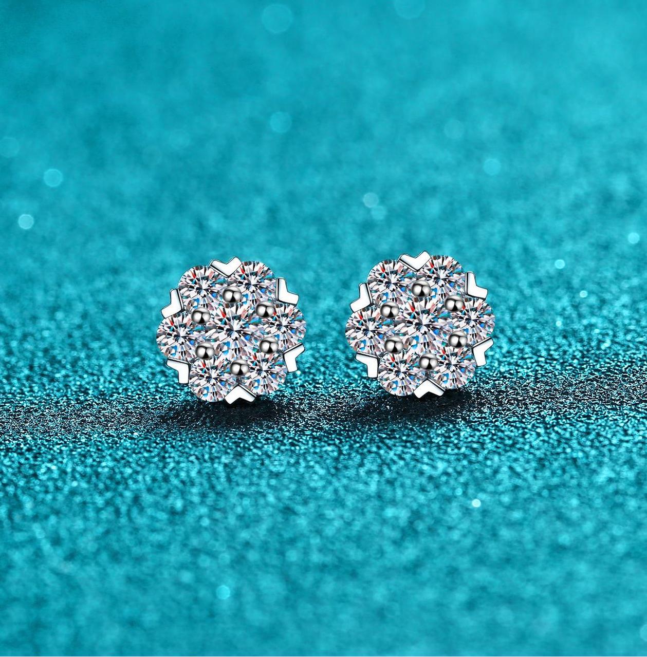 925 Sterling Silver Snowflake Moissanite Earrings, 48ct & 160ct Moissanite Stones, Elegant and Timeless Design for Women, Perfect for All Occasions