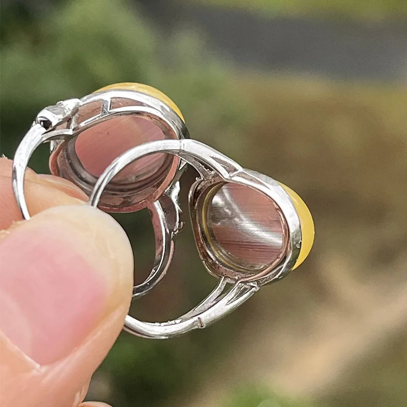 Natural Amber Rings for Women S925 Silver Souvenirs Gift Adjustable Oval Shape Stylish Opening Amber Jewelry Anillos 250526