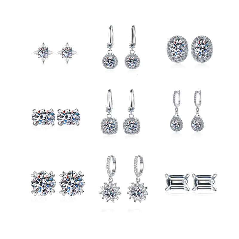 4 Prongs 0.5 1 1.5 2 CT Round Moissanite Vvs Diamond Stone Screwback Stud Drop Earrings