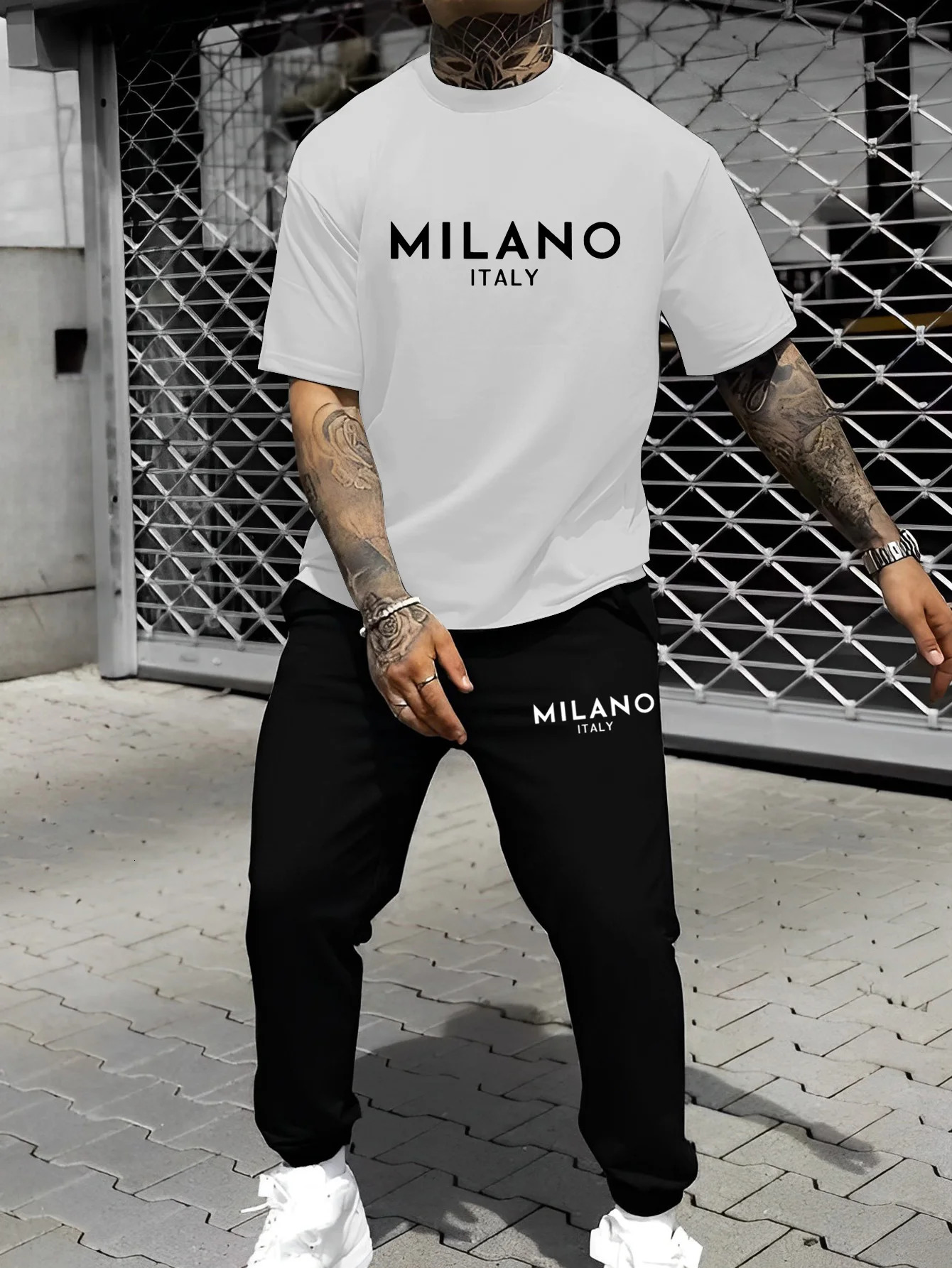 Mens Casual Sportswear Set Comfy Printed TShirt and Long Pants Suit With Letter Printing Handsome Sports Twopiece 250530