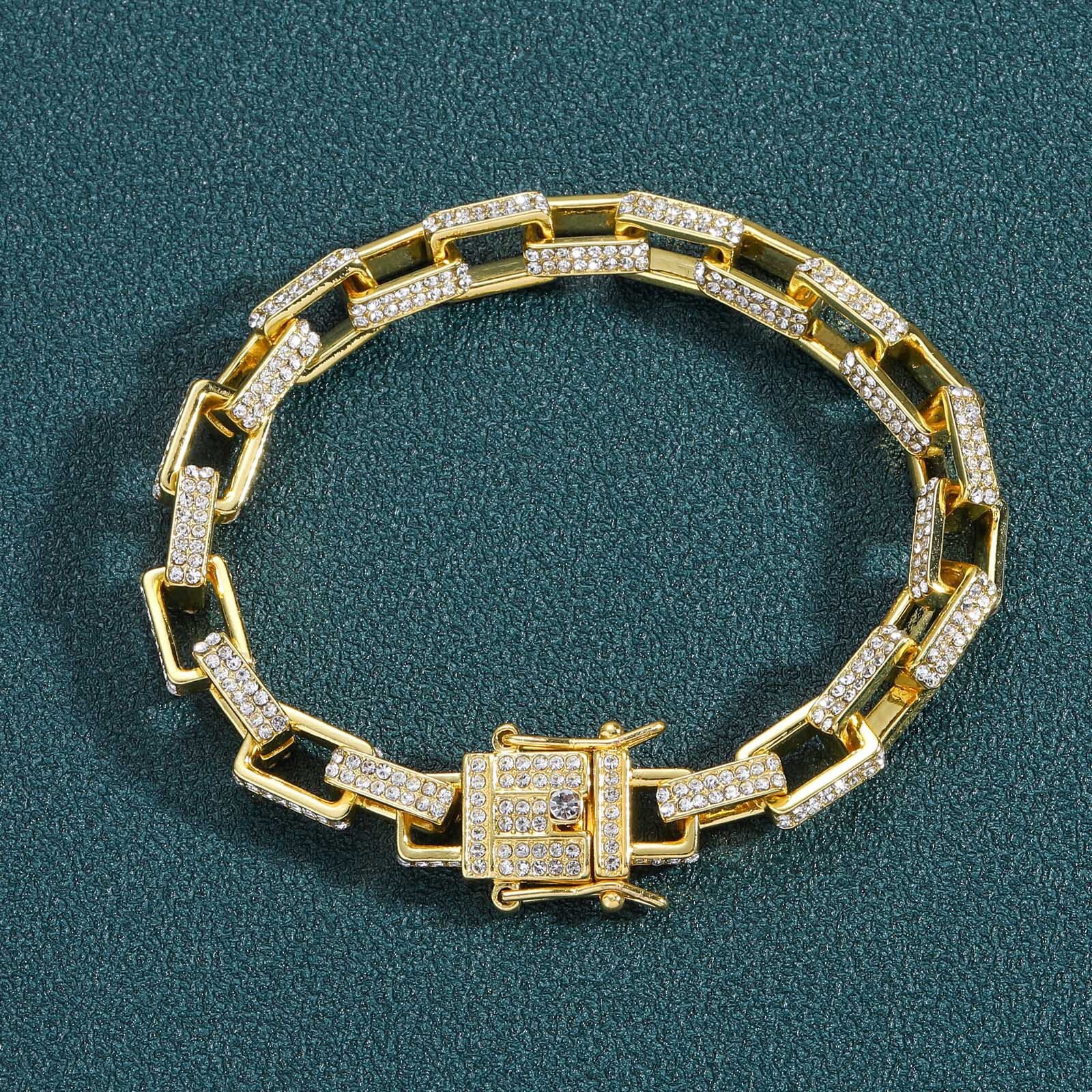 Bracelet hip hop 8mm square box chain personality mens Moissanite diamond inlaid hip hop Bracelet moissanite