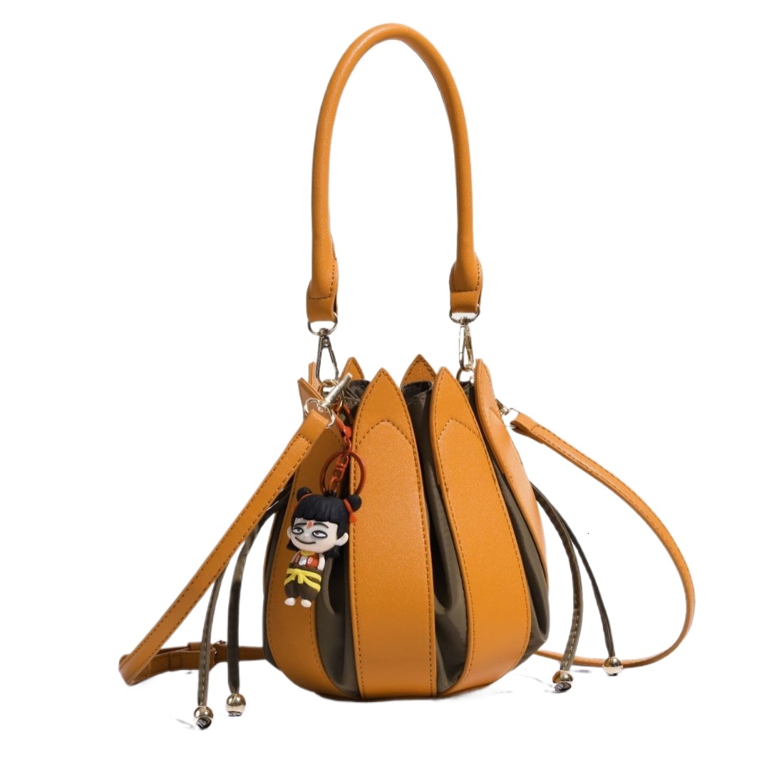 designer Super Popular Lotus Bag Bucket Bag 2025 New Original Niche Design Brown Pumpkin Bag Handheld Shoulder Crossbody Bag