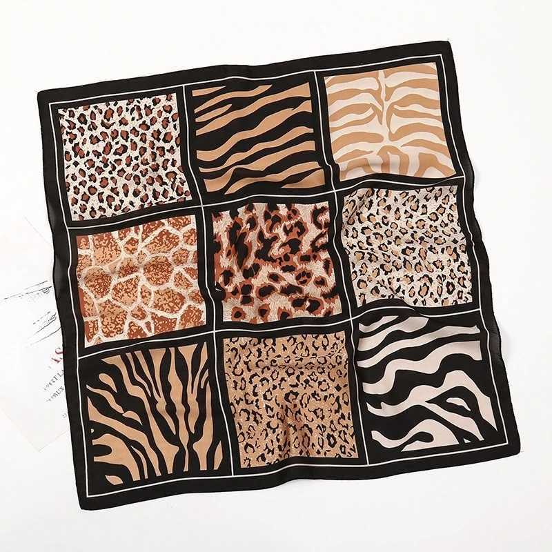 68cm Nine-grid Leopard Print Scarf for Women Spring and Summer Thin Imitation Silk Scarf Retro Versatile Headscarf Shawl W250602