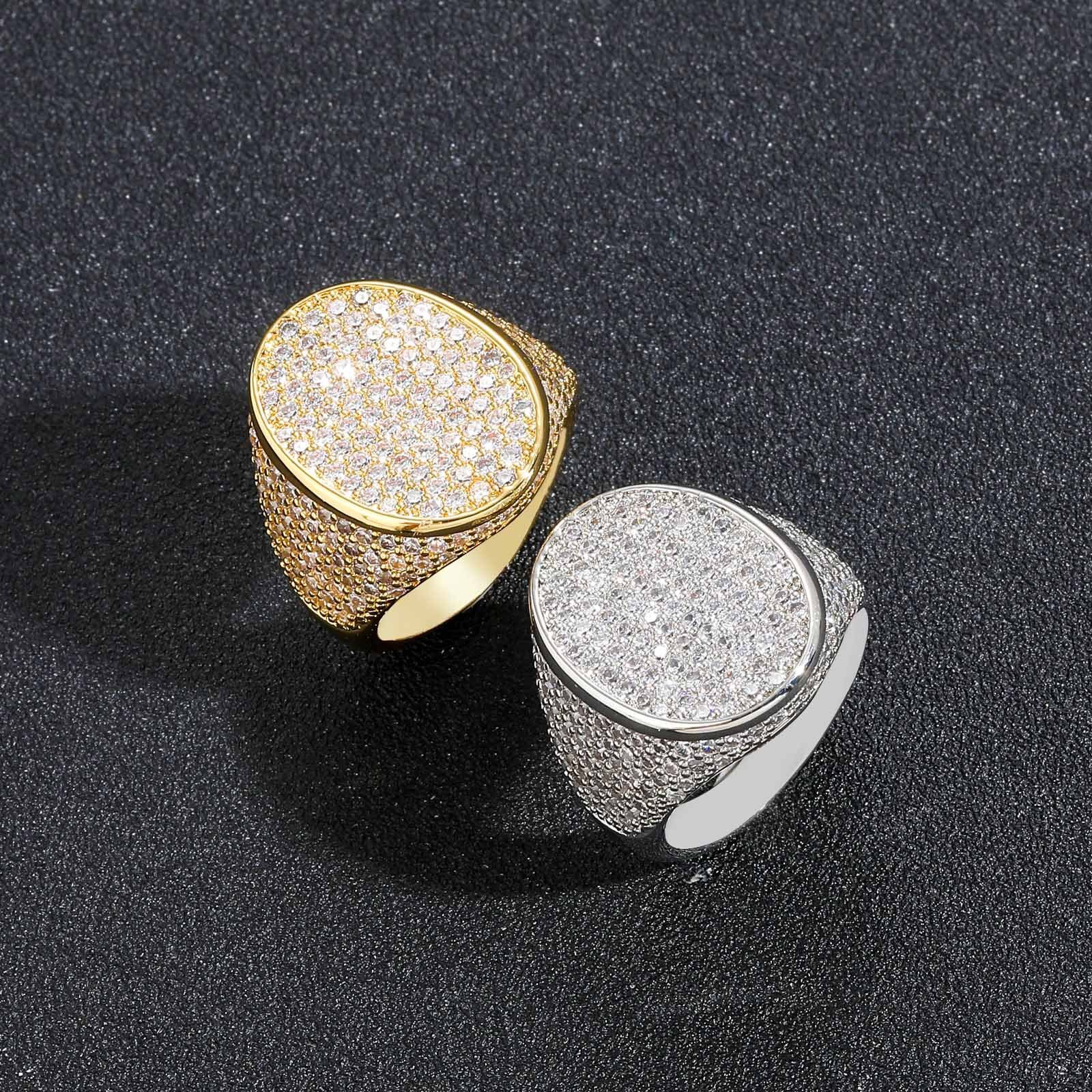 Hip Hop Oval Ring Micro Set Moissanite Full Diamond Personalized Trendy Brand Mens Rap Diamond Ring Accessories moissanite