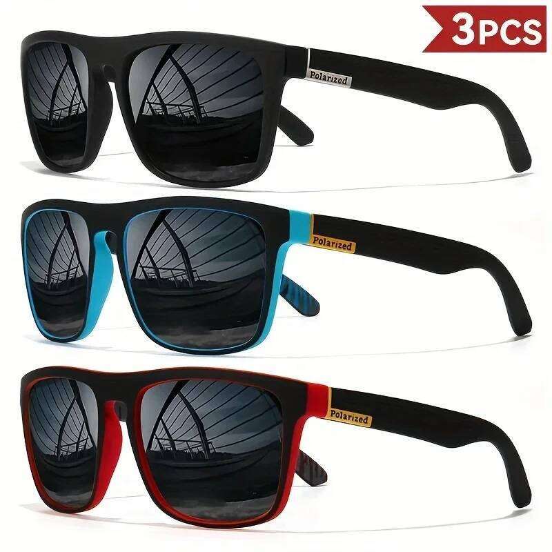 3PCS Fantasy cool classic polarized square fashion glasses for men and women outdoor sports party vacation travel driving fish designer bag