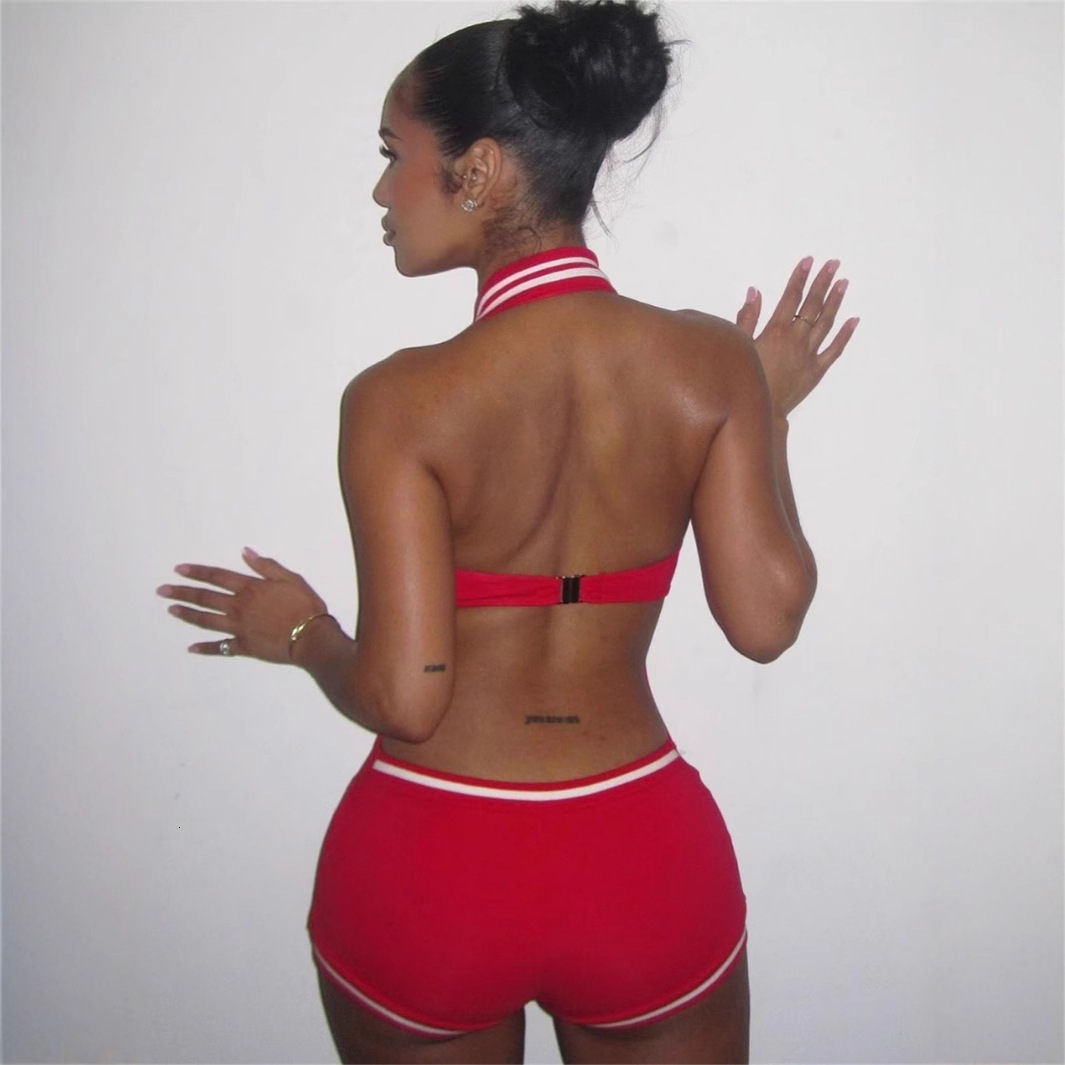 Designer T Shirt Summer European And American Border Fashion Sexy Hot Girl Sleeveless Solid Color Backless Halter Neck One Piece Shorts Essentials Sum