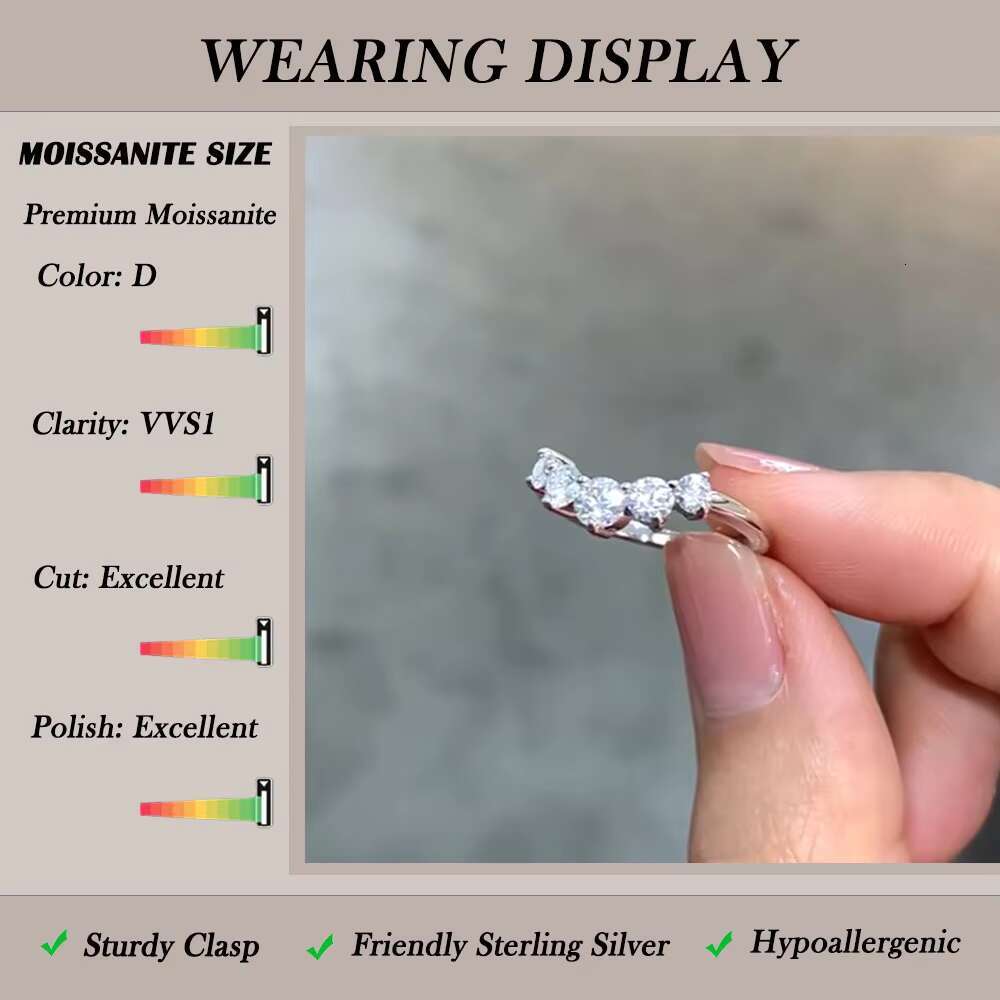 Hot Sale Five Stone Moissanite Ring 925 Sterling Silver Elegant Band Classic Style Wedding Engagement Jewelry for Women