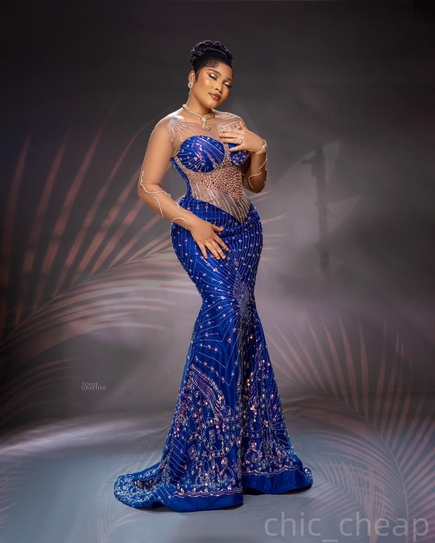 Royal Blue Mermaid Prom Dresses 2025 Beaded Crystals Sequined Evening Formal Party Second Birthday Engagement Gowns Plus Size Dress For Special Occasi