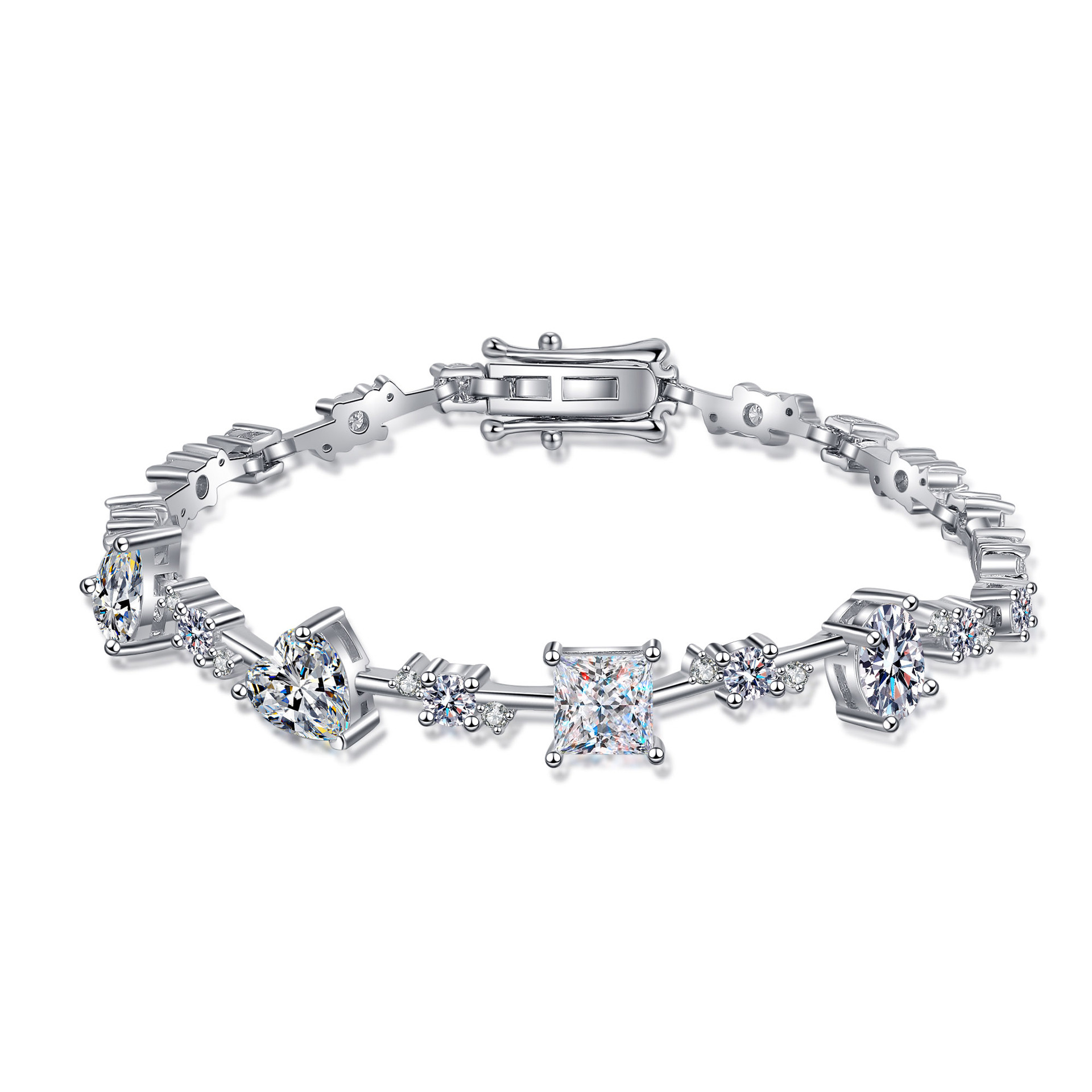 925 Sterling Silver Moissanite Bracelet with PT950 Gold Plating, Exquisite and Elegant Bracelet for Women, Wholesale Available