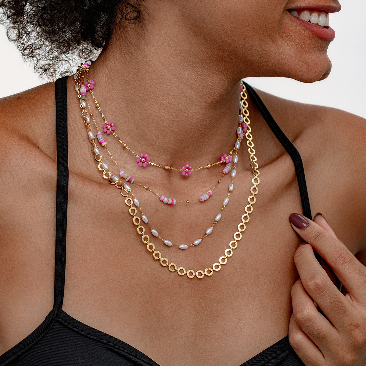 Jewelry Simple Versatile Titanium Steel Gold-Plated Pearl Necklace for Women