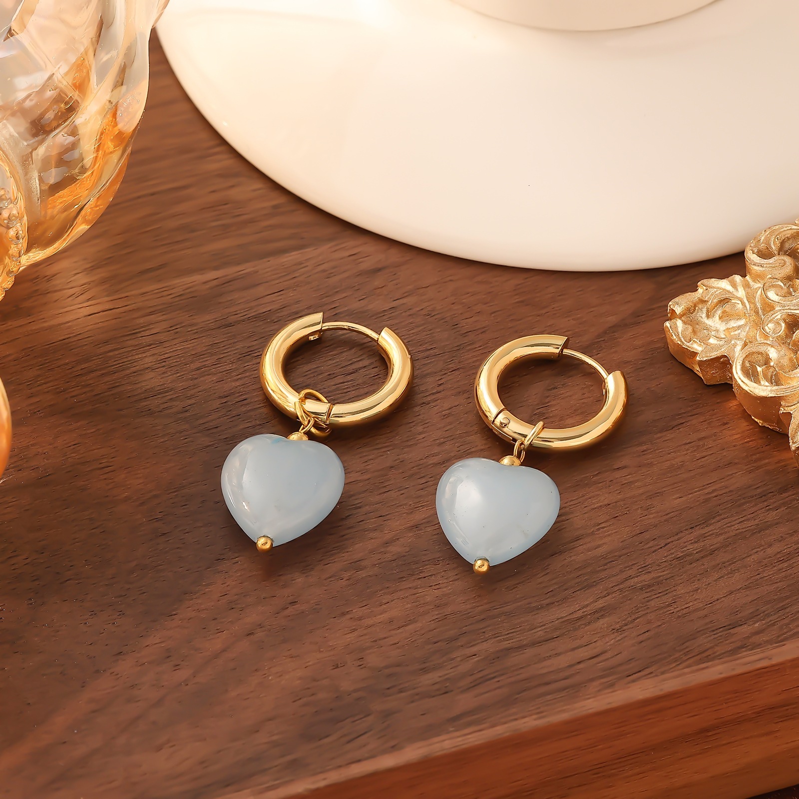 Gold Stainless Steel Hoop Colorful Earrings Jewelry