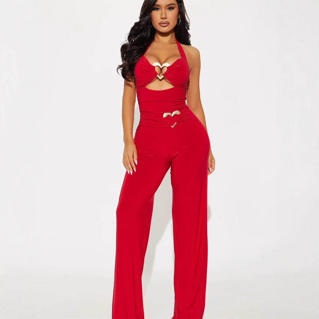 Designer T Shirt New European And American Fashion Stylish Slim Sexy Solid Color Hollow Metal Strap Backless Jumpsuit Bodysuit Essentials Summer Dress