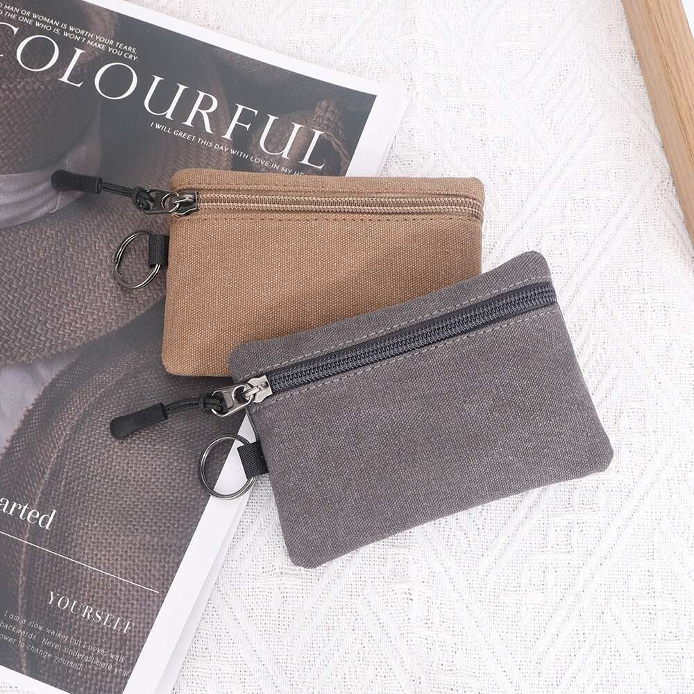 Canvas Purse Portable Small with Lanyard and Buckle for Women Wallet Coin Key Card Holder Storage Bag