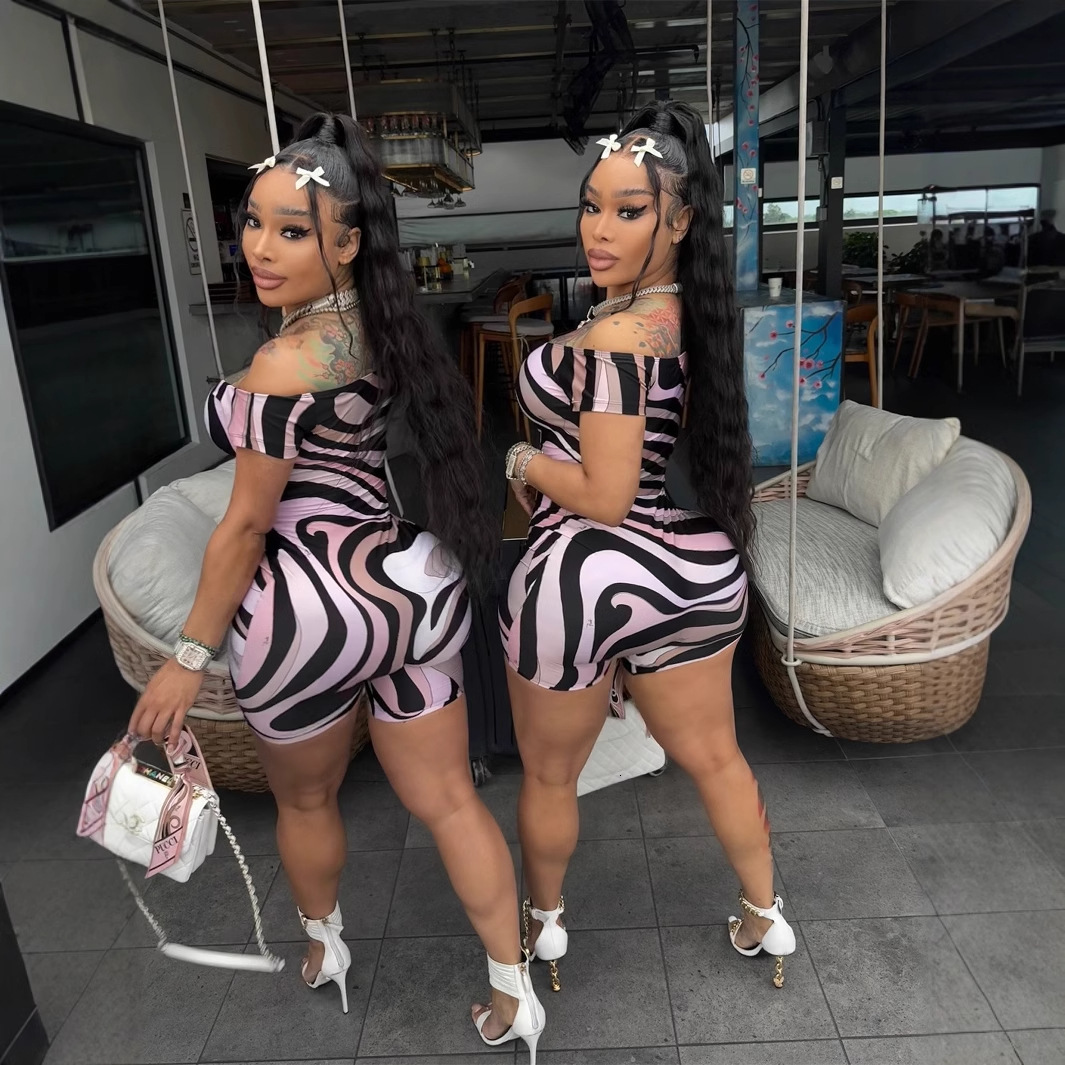 Designer T Shirt Summer Cross Border Trade Hot Selling Women S Strapless Geometric Pattern Print Short Sleeve Slim Fit Jumpsuit Essentials Summer Dres