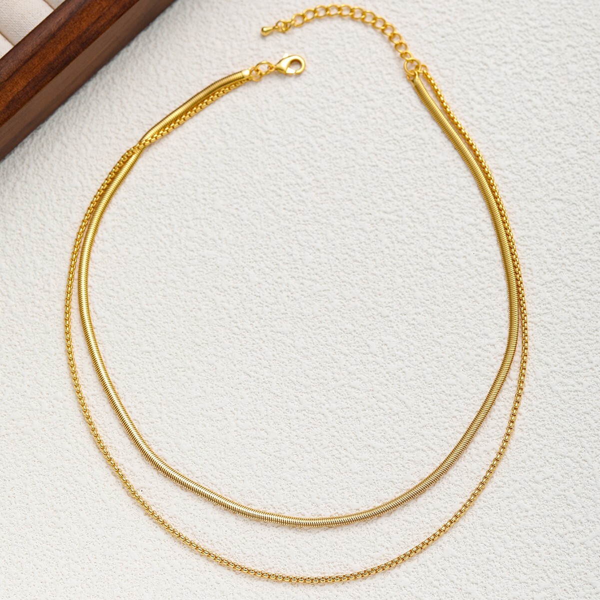 Titanium Steel Gold-Plated Box Blade Chain Double Layer Stacked Necklace Hot Selling Niche Design Light Women