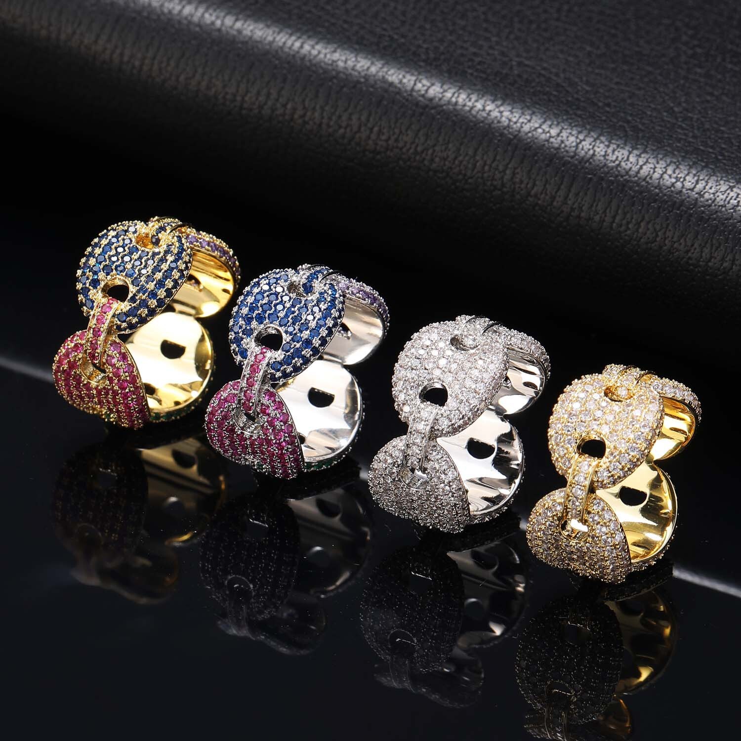 Hip-hop mens new coffee beans micro-set Moissanite ring color Moissanite pig nose ring personality ring moissanite
