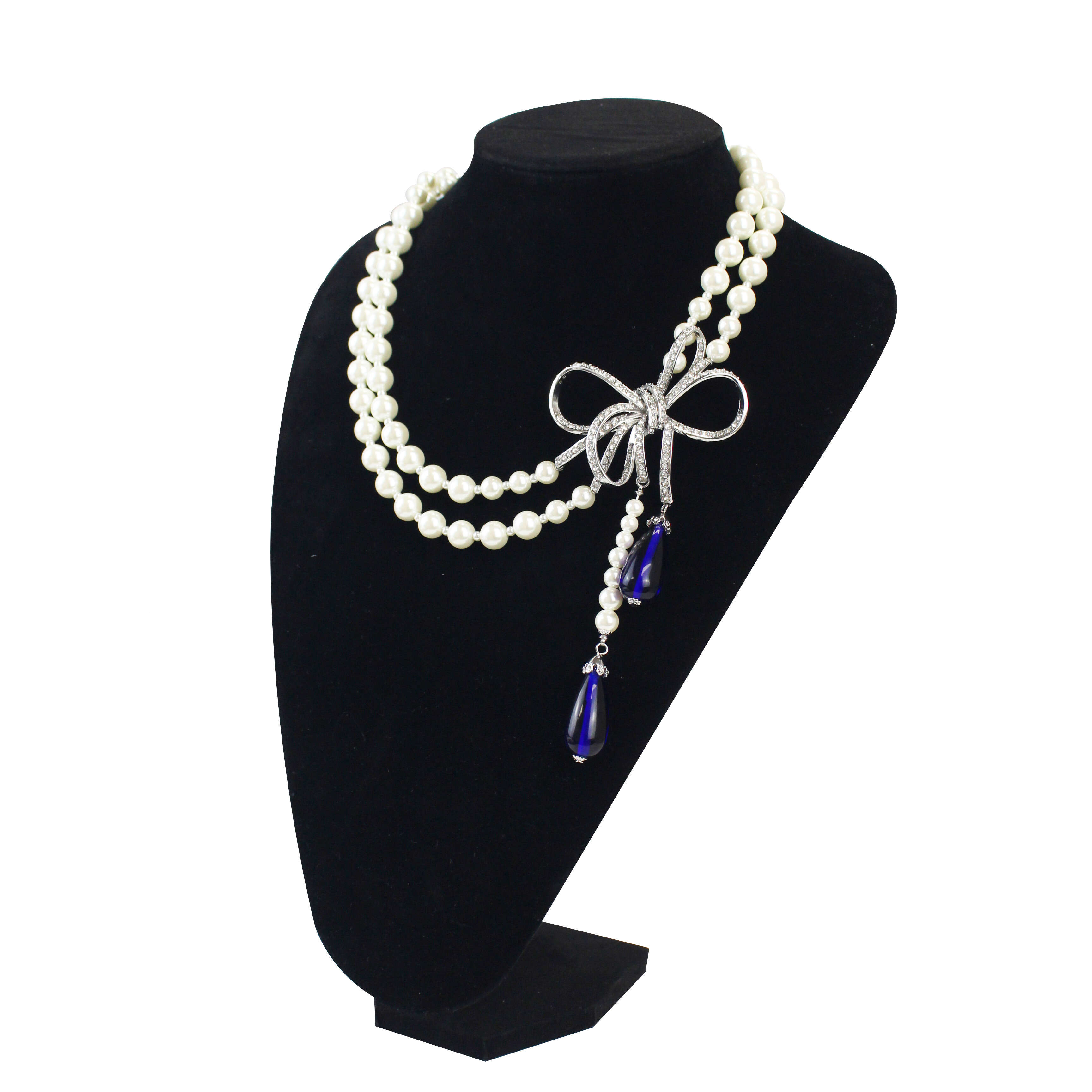 Simple Design Large Moissanite Rhodium Plated Pearl Necklace Earrings Jewelry Set Fashionable Plexiglass Pendant Included