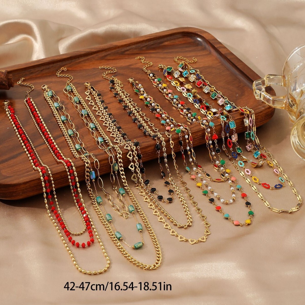 Hot Selling Jewelry Double Layer Fashion Ins Non-Fading Versatile Queen Necklace Glass Beads Exquisite Clavicle Choker