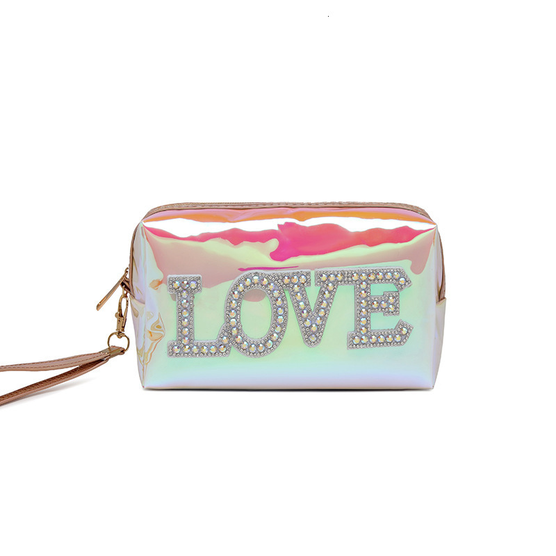 designer Colorful Laser PU Makeup Bag for Women Portable Skincare Storage Bag Waterproof Travel Toiletry Bag Korean Style