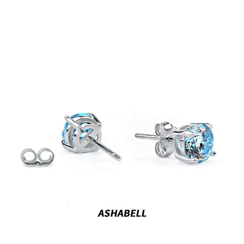 Pass Diamond Tester 1CT VvsD Color Blue Moissanite S925 Silver Hiphop Stud Earrings for Men and Women