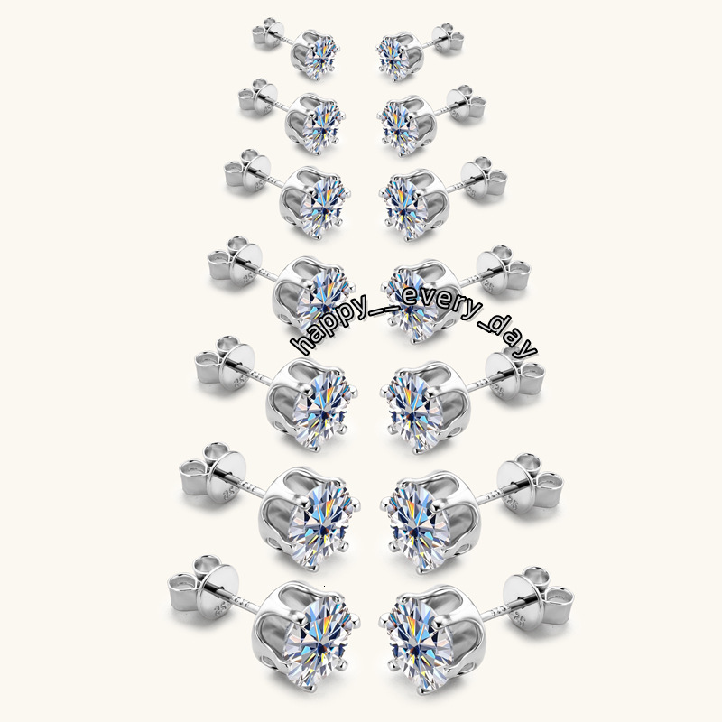 925 Sterling Silver Moissanite Earrings 0.1ct-3.0ct Womens Moissanite Diamond Fashion Stud Earrings for Women