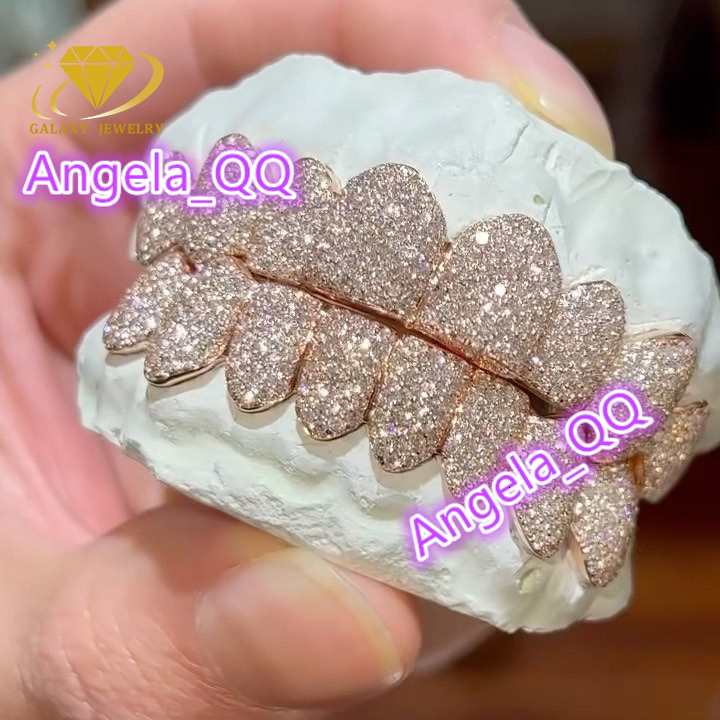 Hip Hop Jewelry Grills Teeth Grillz 925 Sterling Silver Rose Gold Iced Out Custom Bust Down Moissanite Grillz for Teeth