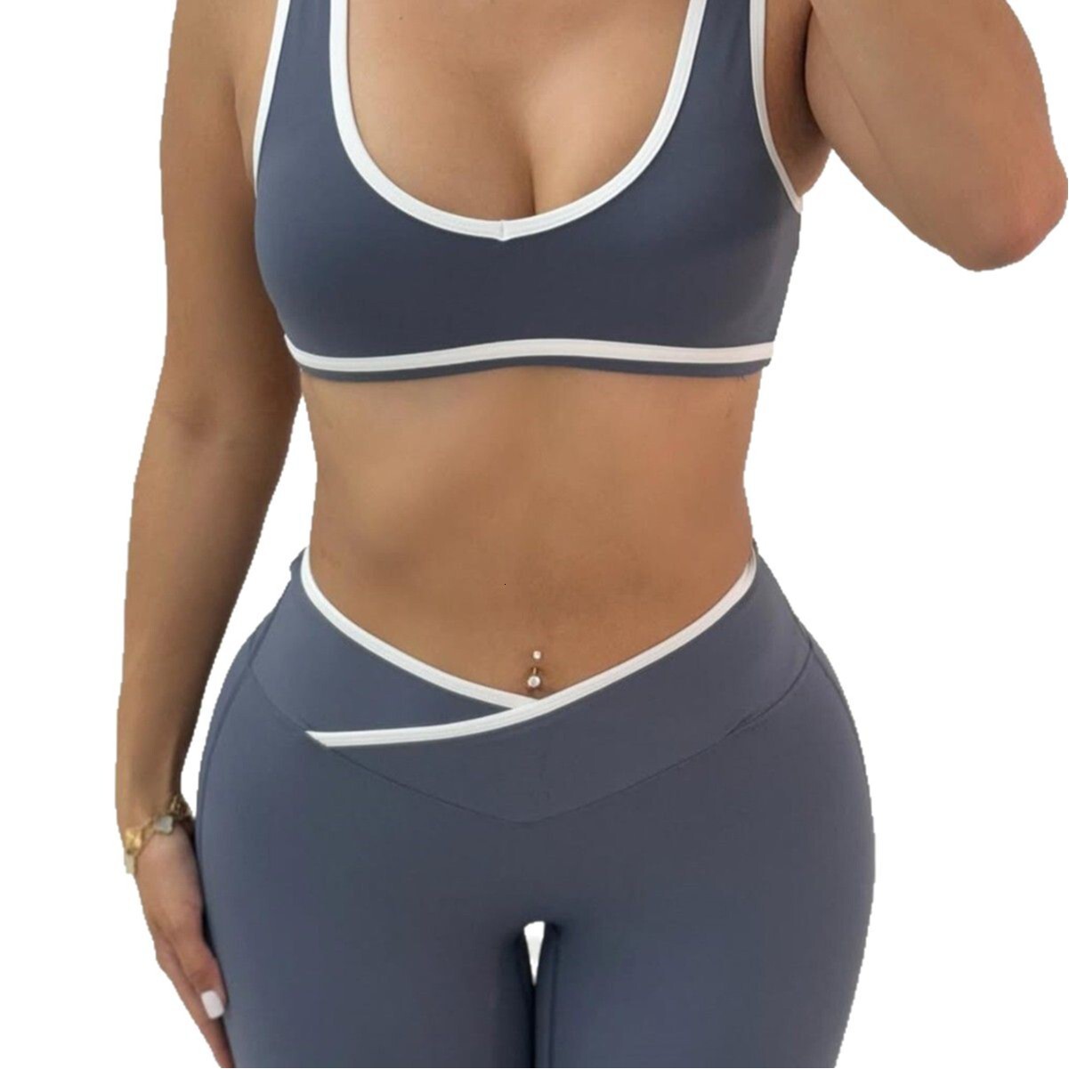 Designer T Shirt European And American Summer Sports Fashion Strap Top With Exposed Navel And Back Tight Fitting Hip Lifting Sports Pants Set Essentia