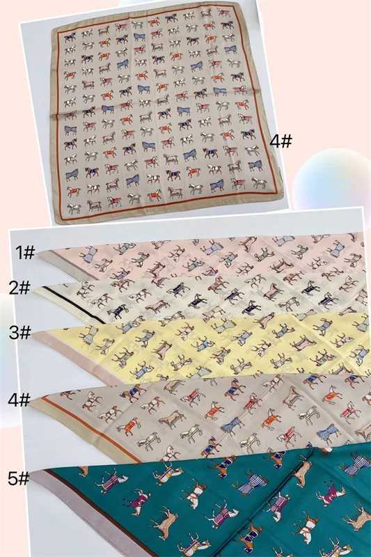 Luxury Horse Print Female Silk Neck Scarf Square Hair Scarves Foulard Head Band Shawls Wraps Neckerchief Bandana Women W250602