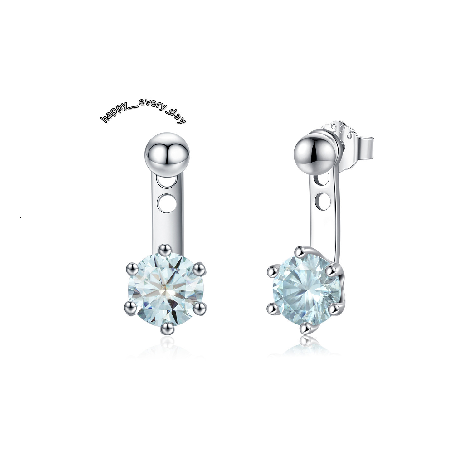 Trendy Elegant Single Diamond Ear Fine Jewelry 925 Sterling Silver Round Moissanite Drop Stud Earrings for Women