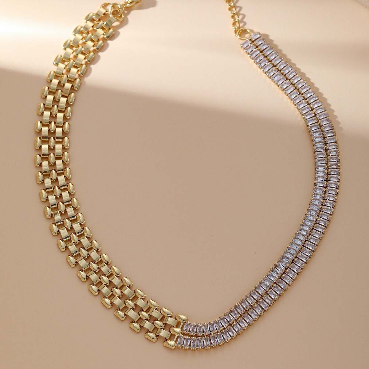 Light Style Dia-Studded Splicing Geometric Collarbone Necklace Fashion Versatile Elegant High-End Neck Chain for Women