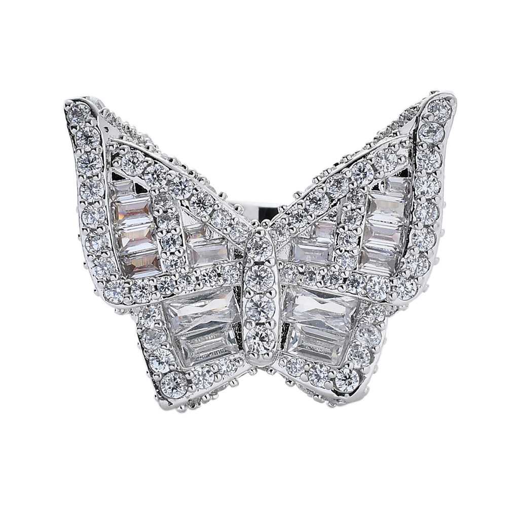 New micro inlaid Moissanite butterfly ring Street exaggerated mens and womens ring hip hop ring moissanite