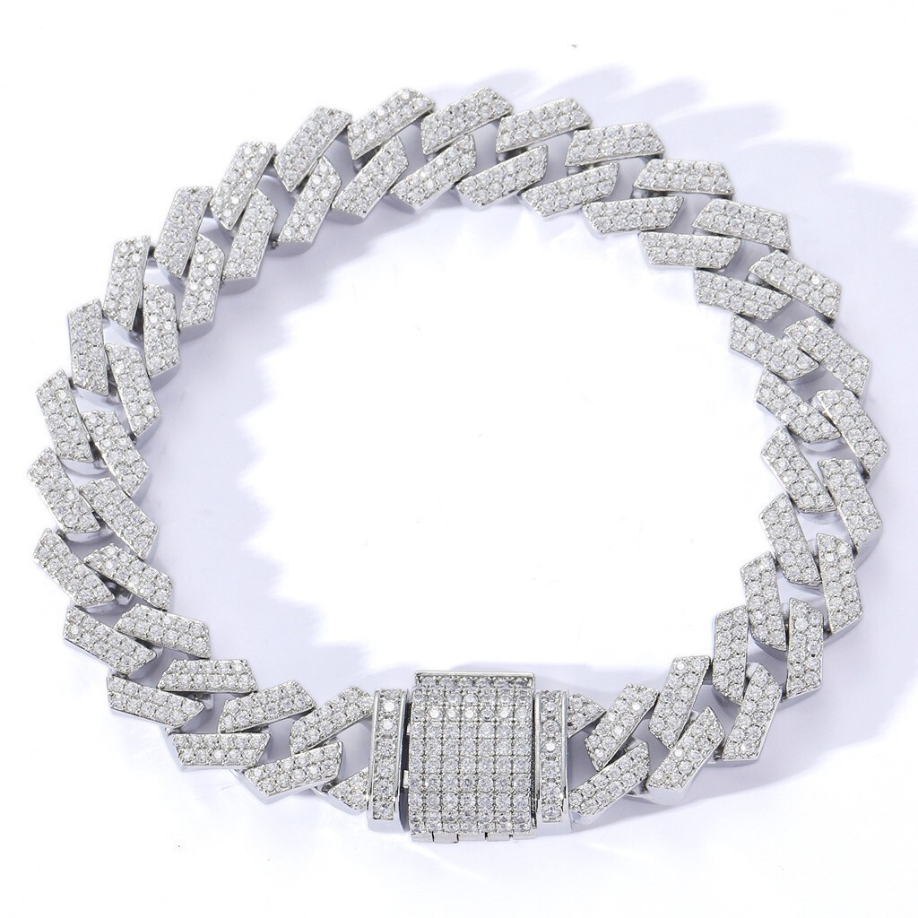 Bracelet hip hop 12mm diamond Cuba Necklace 18K gold plated double row Moissanite personalized trendsetter mens Bracelet moissanite