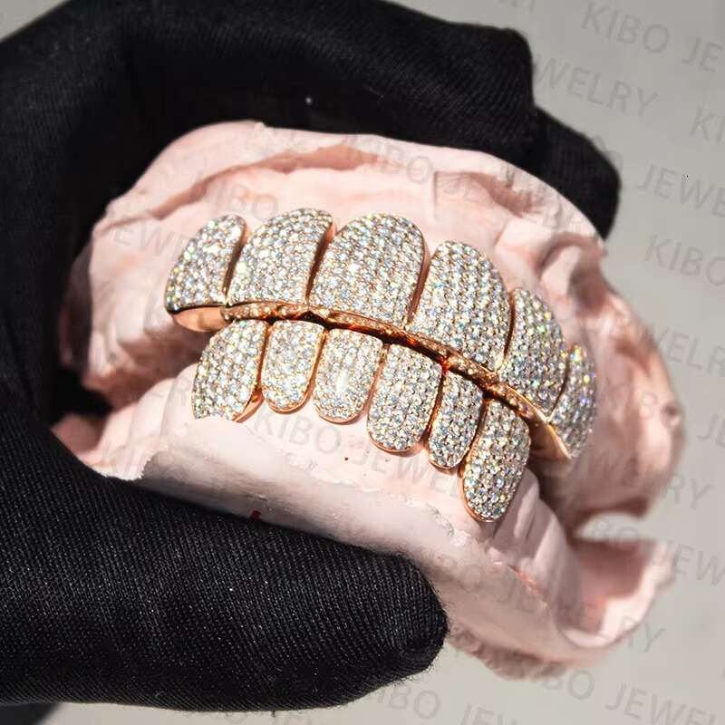 Custom Moissanite Grillz Hiphop Jewelry 925 Silver 10k 14k 18k Gold Iced Out Bling Teeth Grillz