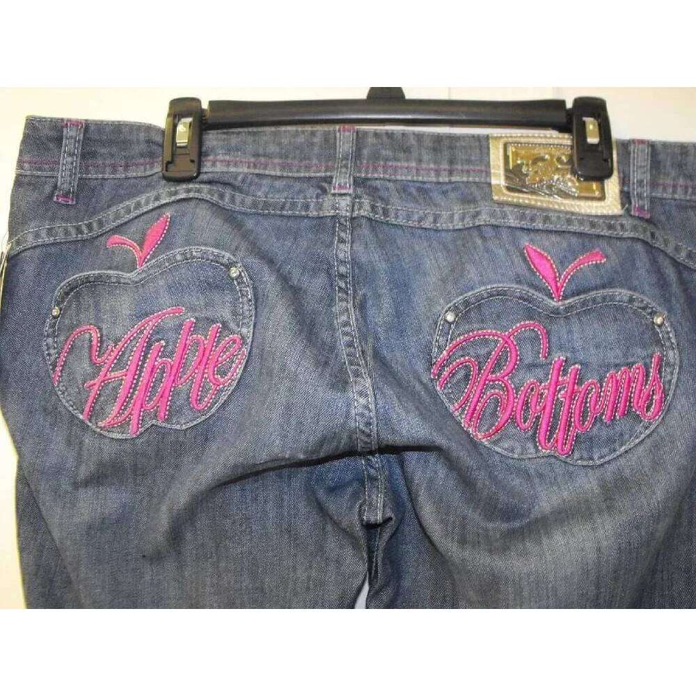 Apple Bottoms Womens Yellow Pocket Embroidery Baggy Jeans Y2k Women Clothes Haruku Gothic Hip Hop High Waist Slim Denim Pants